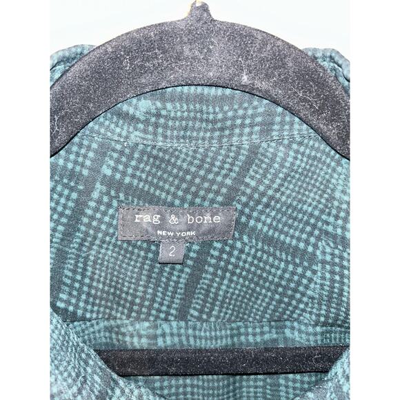 Rag & Bone Academia Grunge 100% Silk Black & Green Plaid Button Up Top  Blouse - Picture 7 of 12